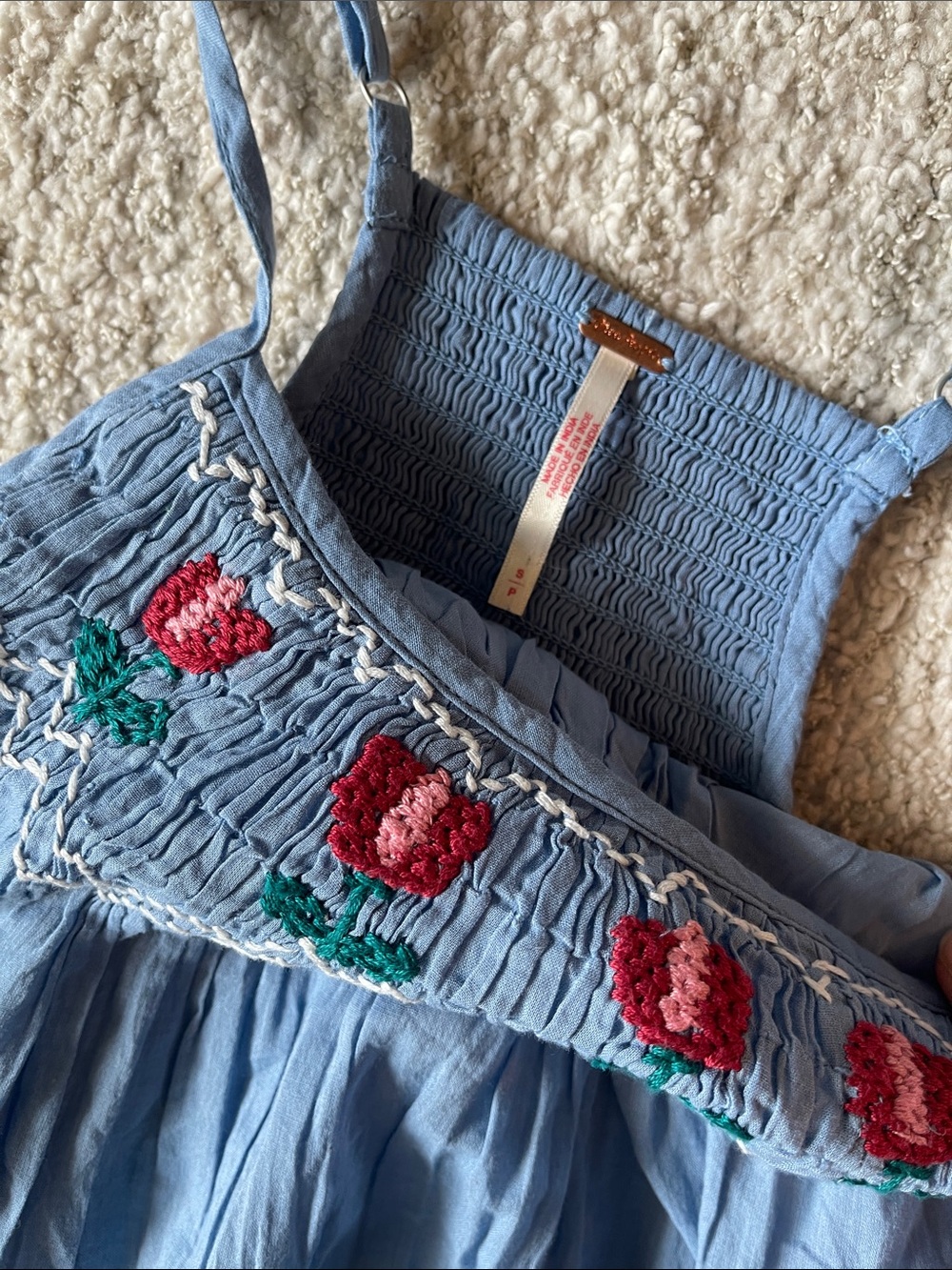 Free People Tip Toeing Tulip Embroidered Gauze maxi Blue Dress - Picture 6 of 9